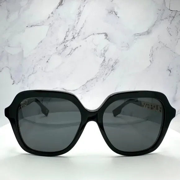 New Burberry Sunglasses Black Square Gold Metal Cut Out BURBERRY Logo Womens - Picture 4 of 16